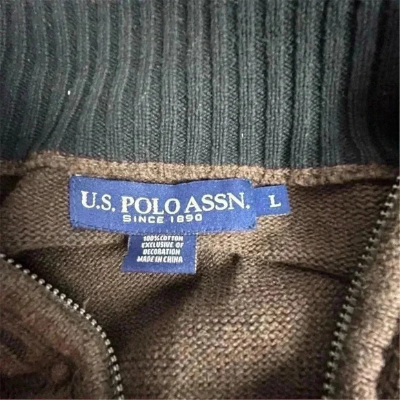 U.S. Polo Assn. Men's 1/4 Zip Pullover Sweater Brown Size L Long Sleeve - Picture 8 of 13